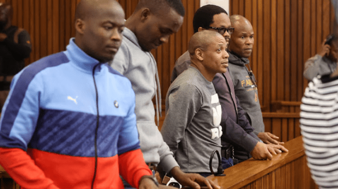 The five men accused of murdering Senzo Meyiwa in the Pretoria high court.